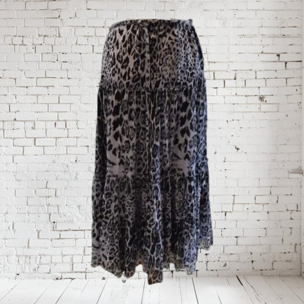 Spense Woman Gray & Black Leopard Print Boho Skirt Plus Size